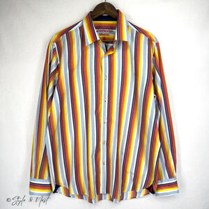 Luckiano Viscanti Vintage 1970s Striped Button-Up Latin Psychedelic Geometric XL